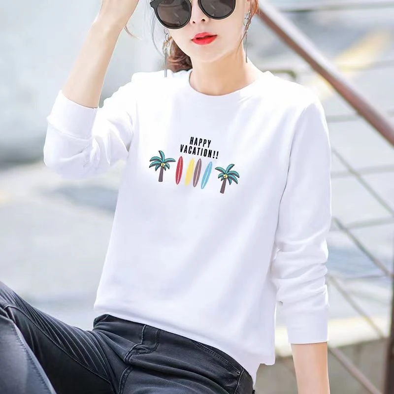 白色卫衣女长袖宽松圆领2022新款春秋季韩版简约休闲套头卫衣上衣