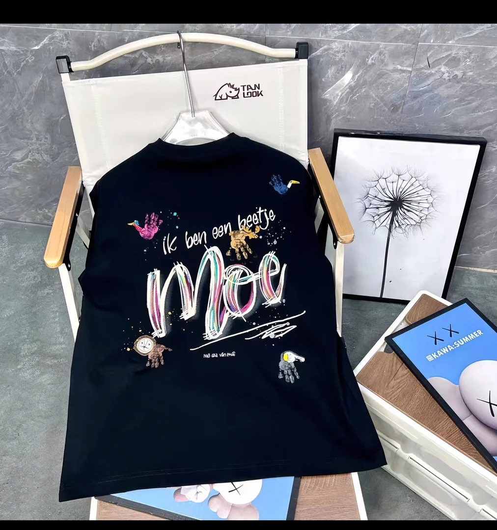 纯棉美式高街设计感涂鸦刺绣男士夏季新款痞帅休闲翻领半袖上衣