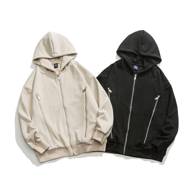 亏米清美式高街连帽外套男女复古百搭拉链夹克情侣宽松上衣w1235