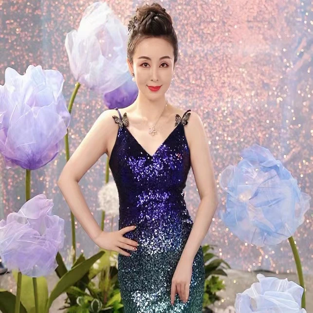 三色人鱼打底裙高端精致连衣裙女人味高档亮片遮肚子藏肉连衣裙