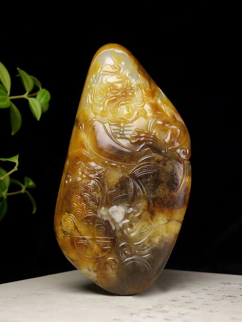 新疆和田玉籽料老熟黄沁独籽钟馗天官赐福