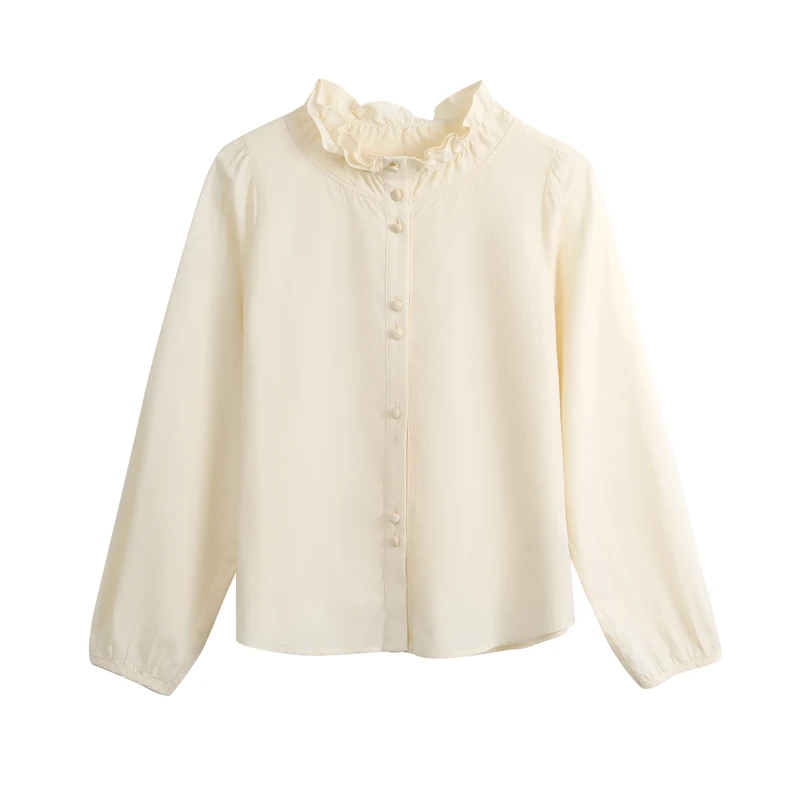 本依凡 24年春季女装长袖衬衫SYSCY1117时尚百搭荷叶边领衬衣打底