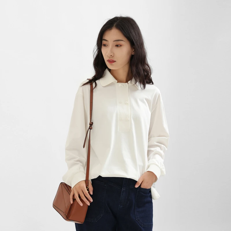 BBFER本依凡24年春季女衬衫领套头T恤SYSTX0436纯色休闲百搭上衣