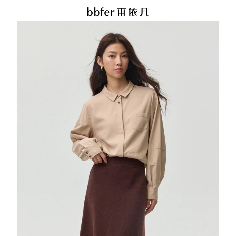 本依凡冬季女长袖开襟衬衣SSSCY0138暗门襟单排扣衬衫棉舒适面料