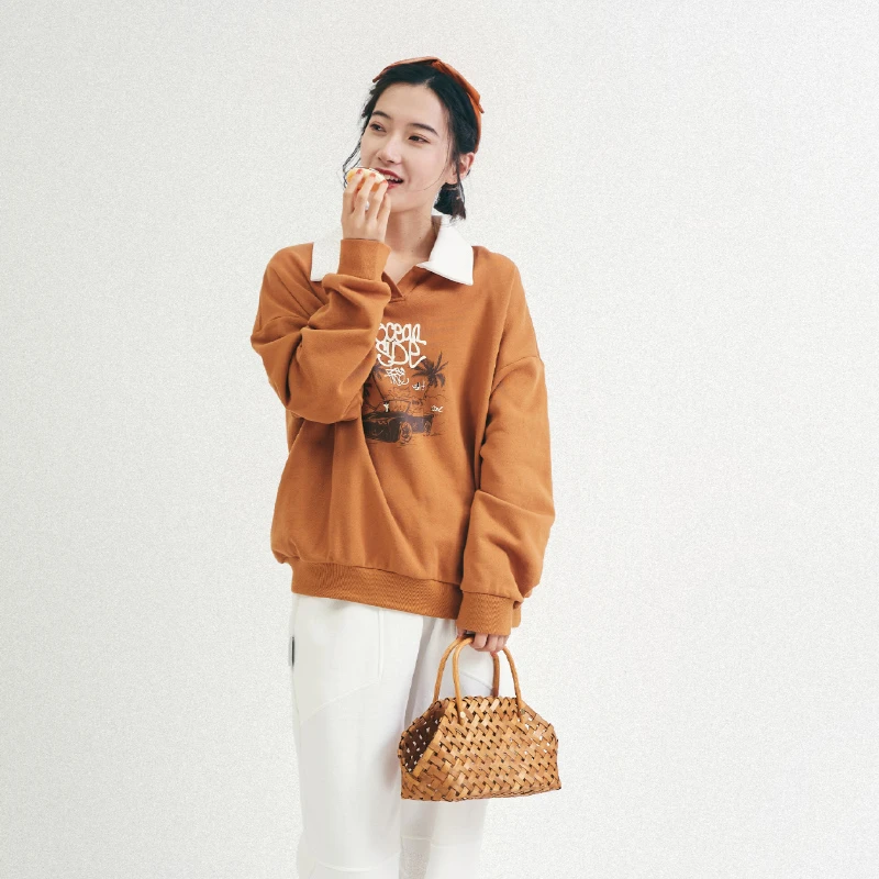 BBFER/本依凡春季女士POLO领长袖套头无帽卫衣TYSWY0621宽松