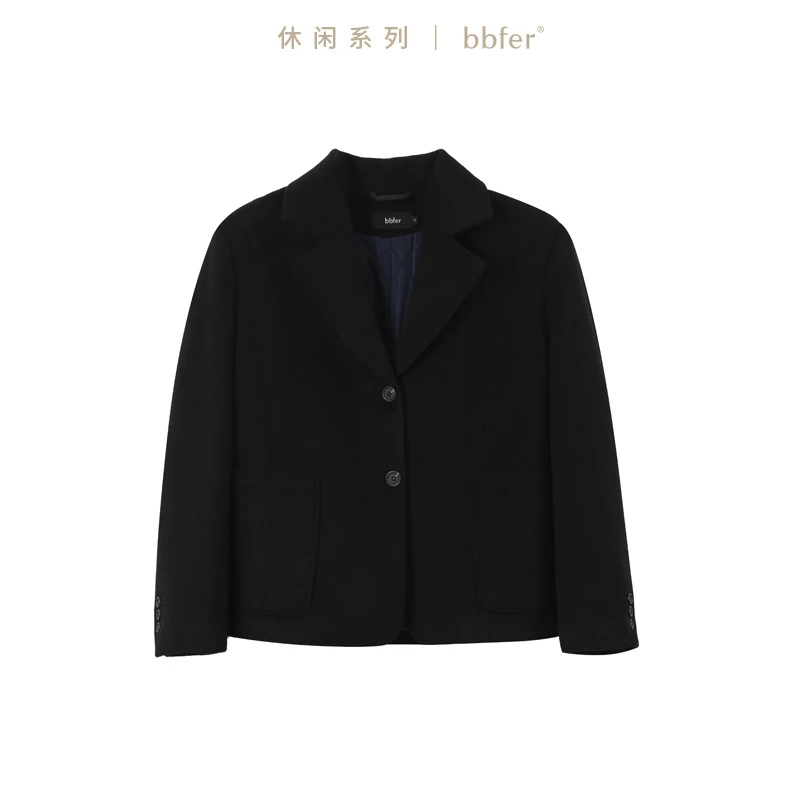 本依凡冬季女士加厚单面呢大衣SSSDM0023西装领纯色外套两粒扣