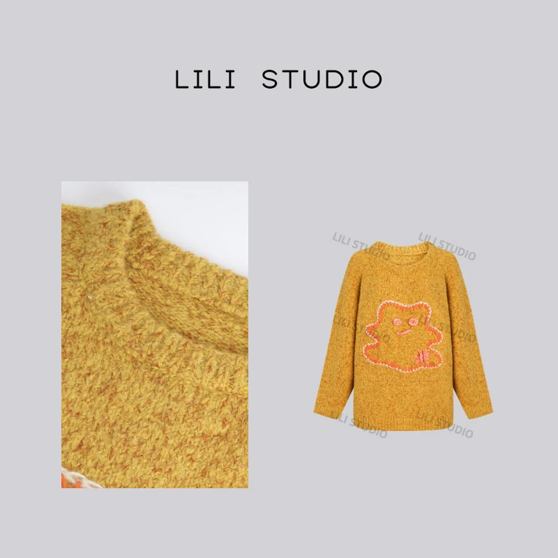 「线条姜饼」不理理秋冬新款女装宽松线条勾勒设计圆领毛衣女