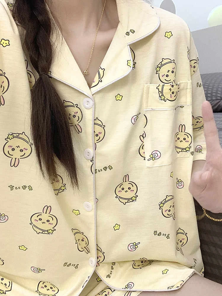 甜美彩色圆点睡衣套装少女款夏天家居服2024新款夏季装