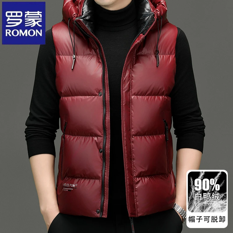 【可拆卸帽】下架红色无袖保暖羽绒服马甲秋冬季时尚外穿休闲背心男