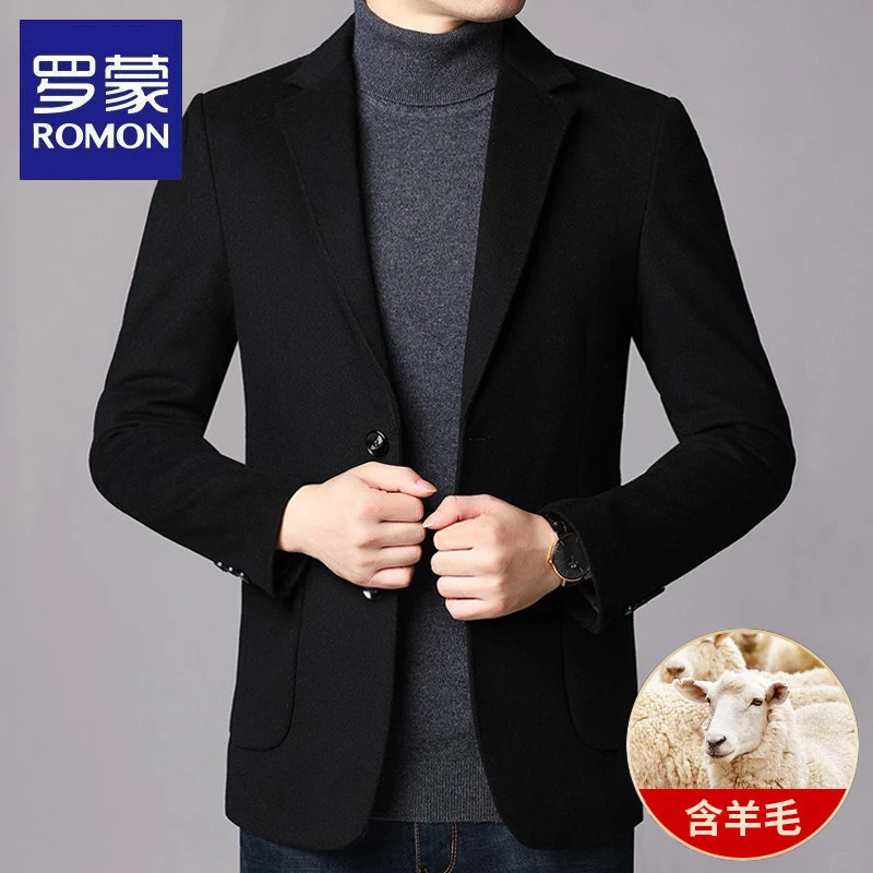 罗蒙男装含羊毛小西装呢子外套秋冬季商务休闲中青年短款男士西服