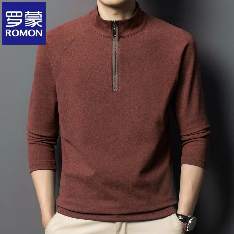 罗蒙秋冬季德绒新款上衣高档中青年立领打底衫休闲纯色长袖卫衣潮