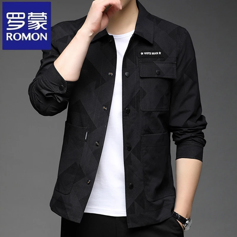 罗蒙春秋季新款长袖百搭男士休闲夹克时尚工装外套商务薄款上衣潮