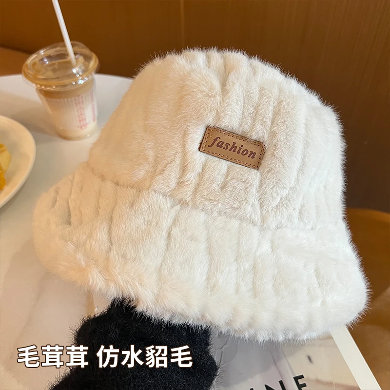 CCDE仿水貂毛渔夫帽男女秋冬季百搭保暖高级感韩版显脸小毛绒盆帽