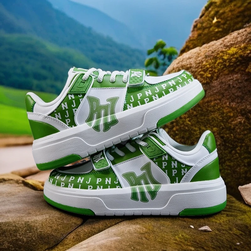 PNJ苹果绿小白鞋2024年夏季百搭新款女鞋厚底满印老花轻奢运动鞋