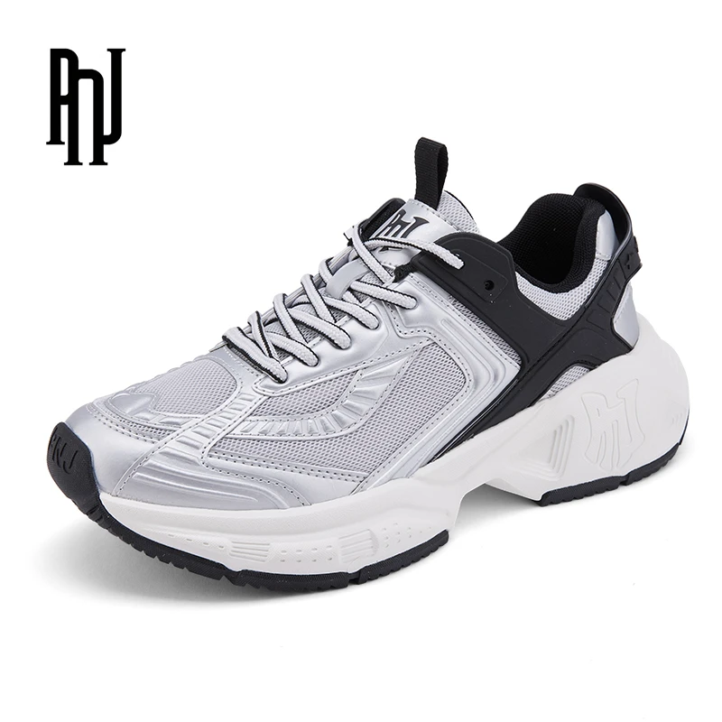 PNJ夏季新品踏浪老爹鞋男女同款复古情侣休闲鞋透气金属银运动鞋