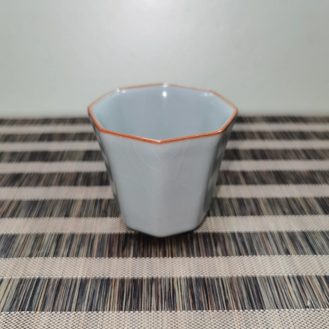 柏采汝窑粉青四代八方杯冰裂纹BX开片主人杯茶杯景德镇陶瓷茶具
