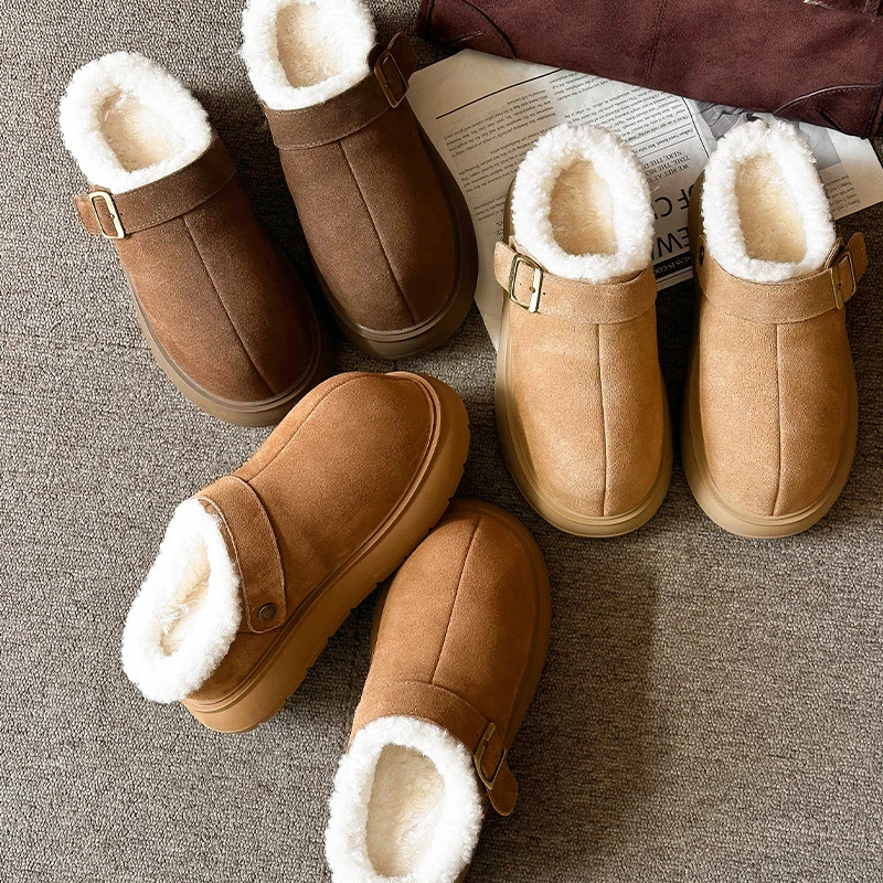 内增高勃肯鞋女2024年冬季新款加绒加厚保暖雪地靴半拖厚底棉鞋女