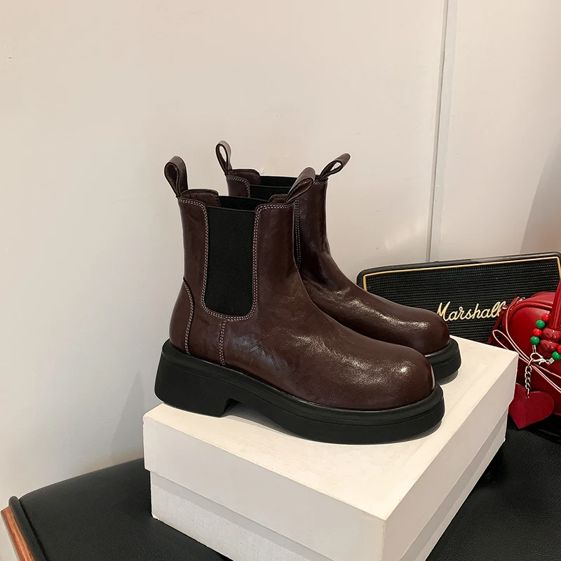 【乔拉专属】厚底切尔西靴女2024秋冬新款百搭时尚短筒潮流小众女鞋