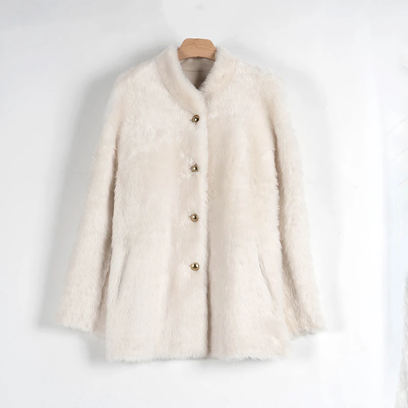 Clophilos“月白风清”简约皮毛一体皮草外套5805