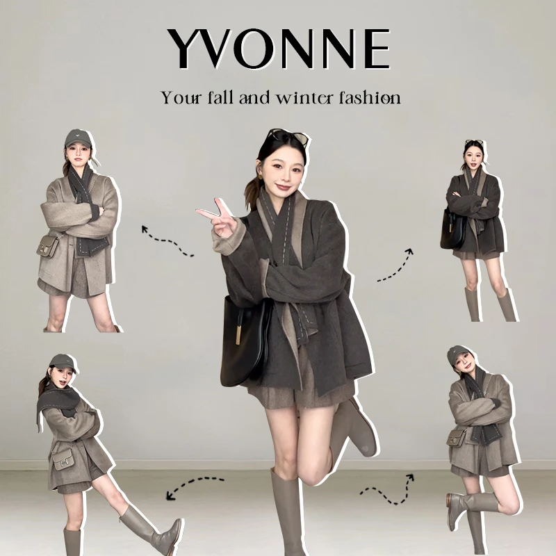 YVONNE买手店 /挪威冬日 100澳毛 双面穿加厚手缝围巾大衣