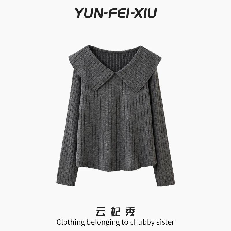 云妃秀大码女装针织衫宽松纯色简约百搭时尚微胖遮肉日常秋20689