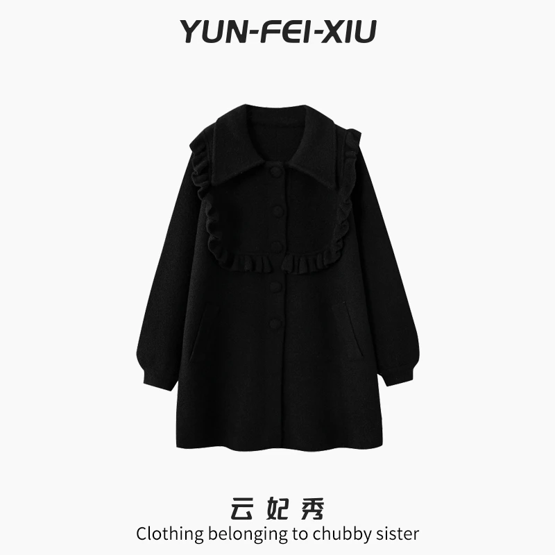 云妃秀大码女装外套毛呢宽松气质时尚微胖减龄显瘦春季9523