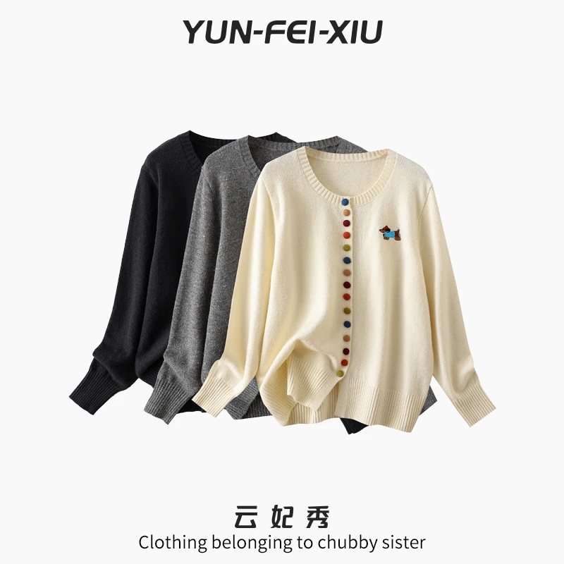 云妃秀大码女装针织衫宽松简约圆领百搭微胖上衣时尚显瘦冬92403