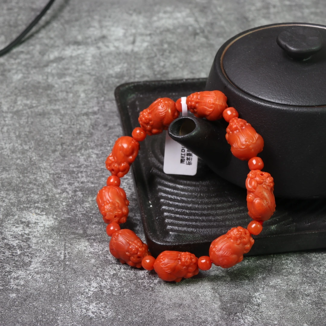 【蚂蚁珠宝】精品南红玛瑙diy雕刻10-11mm左右貔貅手串一条d374