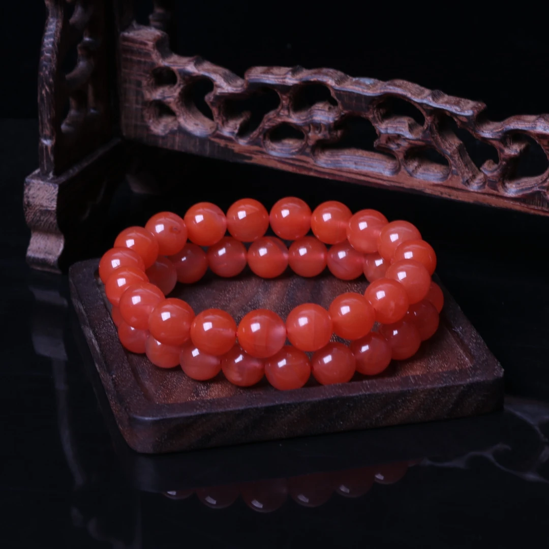 【蚂蚁珠宝】保山杨柳南红玛瑙10mm左右圆珠手串一条2n715