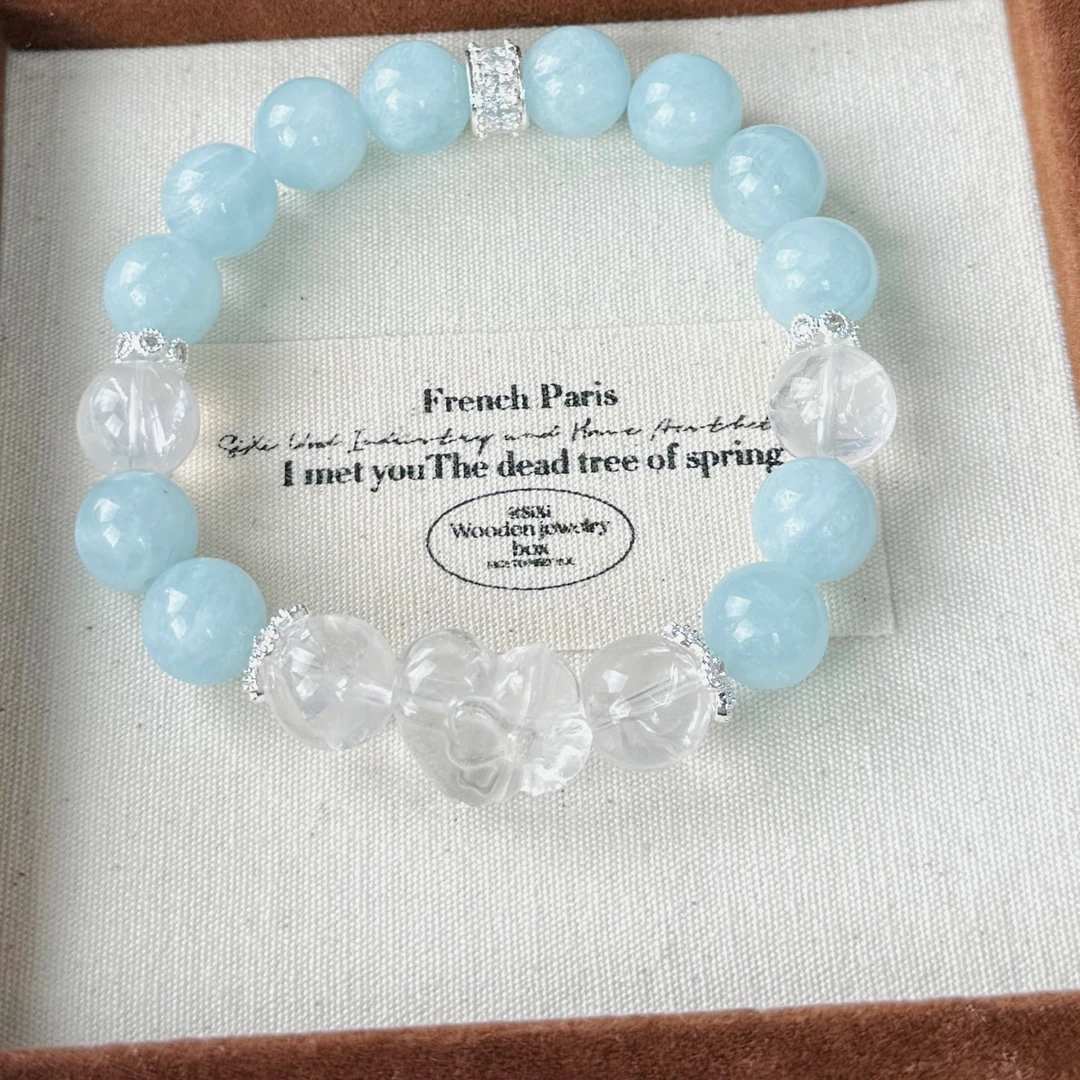 小蕊crystal-【爱心蝴蝶结海蓝宝】海蓝宝粉阿赛白水晶爱心蝴蝶结