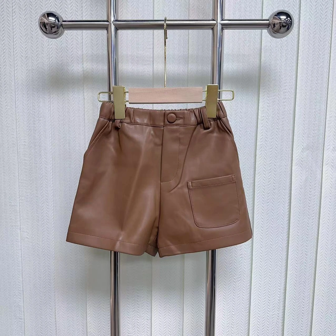 【链接款2818】卡其色休闲皮短裤