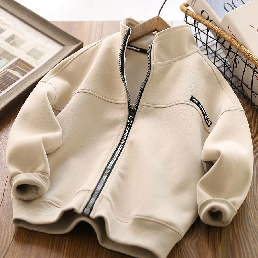 童森童马加厚拉链外套2023秋冬新款儿童运动服加绒洋气夹克衫潮