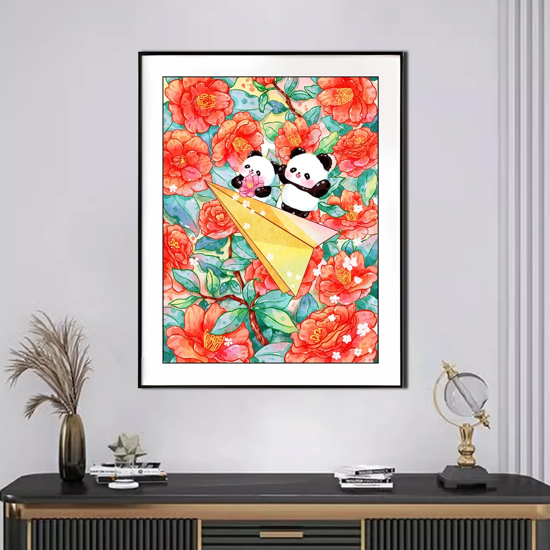 【新疆长绒棉绣布】6602熊猫花神-十一月山茶花十字绣大格60*80厘米