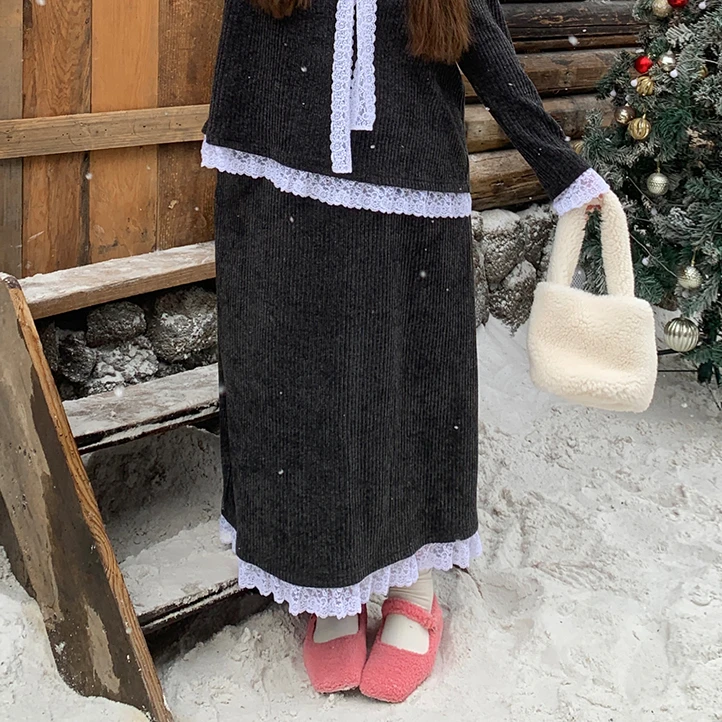 141徐达布【黑马童话】大码深灰色高腰半身裙秋冬气质长裙B27747C44