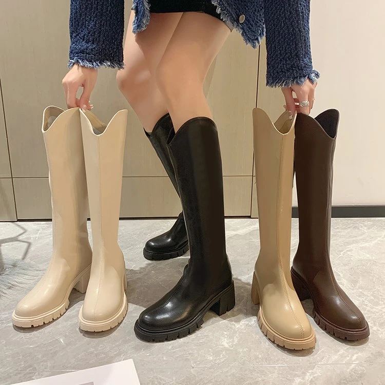 （精美羊皮）【6厘米跟高加绒单里】新款超软时尚百搭骑士靴长筒靴