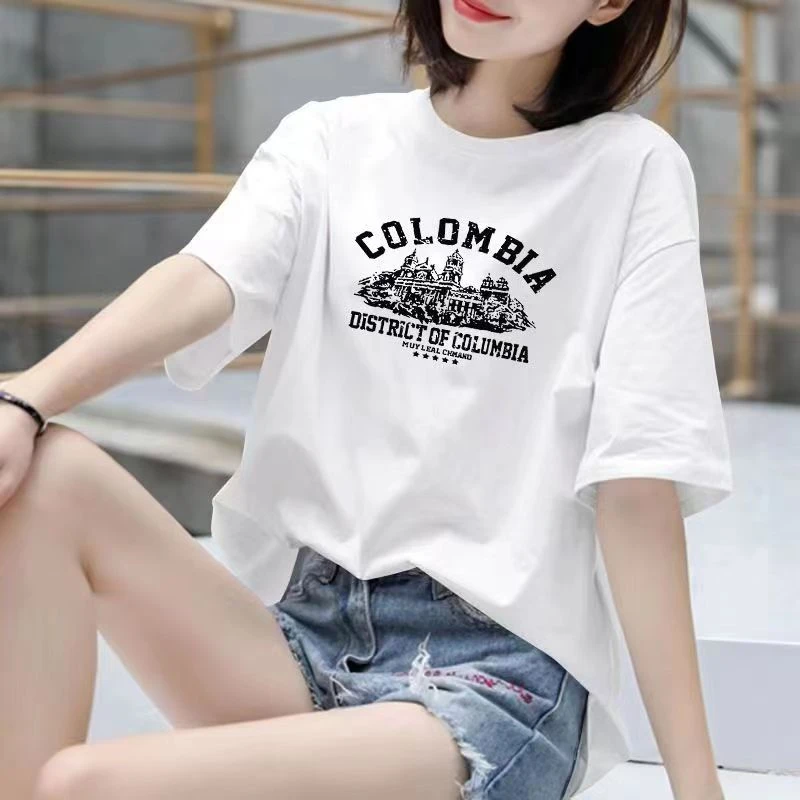 2024新品夏季印花休闲百搭设计感半袖ins韩版小众宽松黑色T恤显瘦