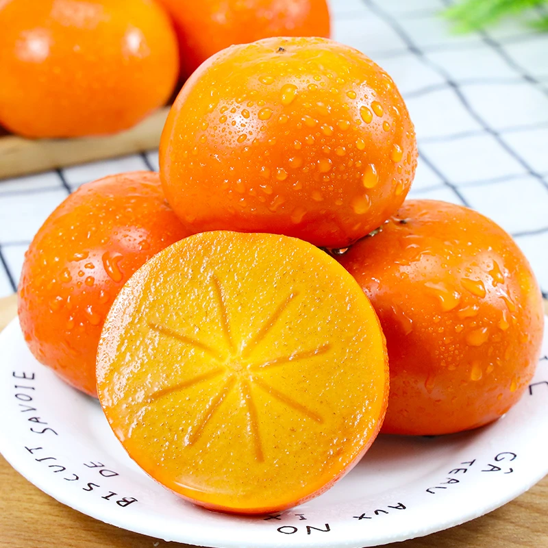 山西运城巧克力脆柿子不白柿水果柿磨盘柿子产地直发带箱3-5斤