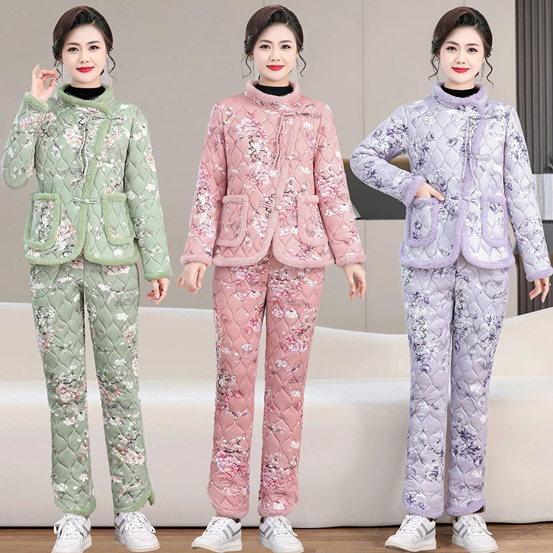 2024冬季新款加绒加厚新中式棉袄两件套洋气中老年女秋冬棉衣外套