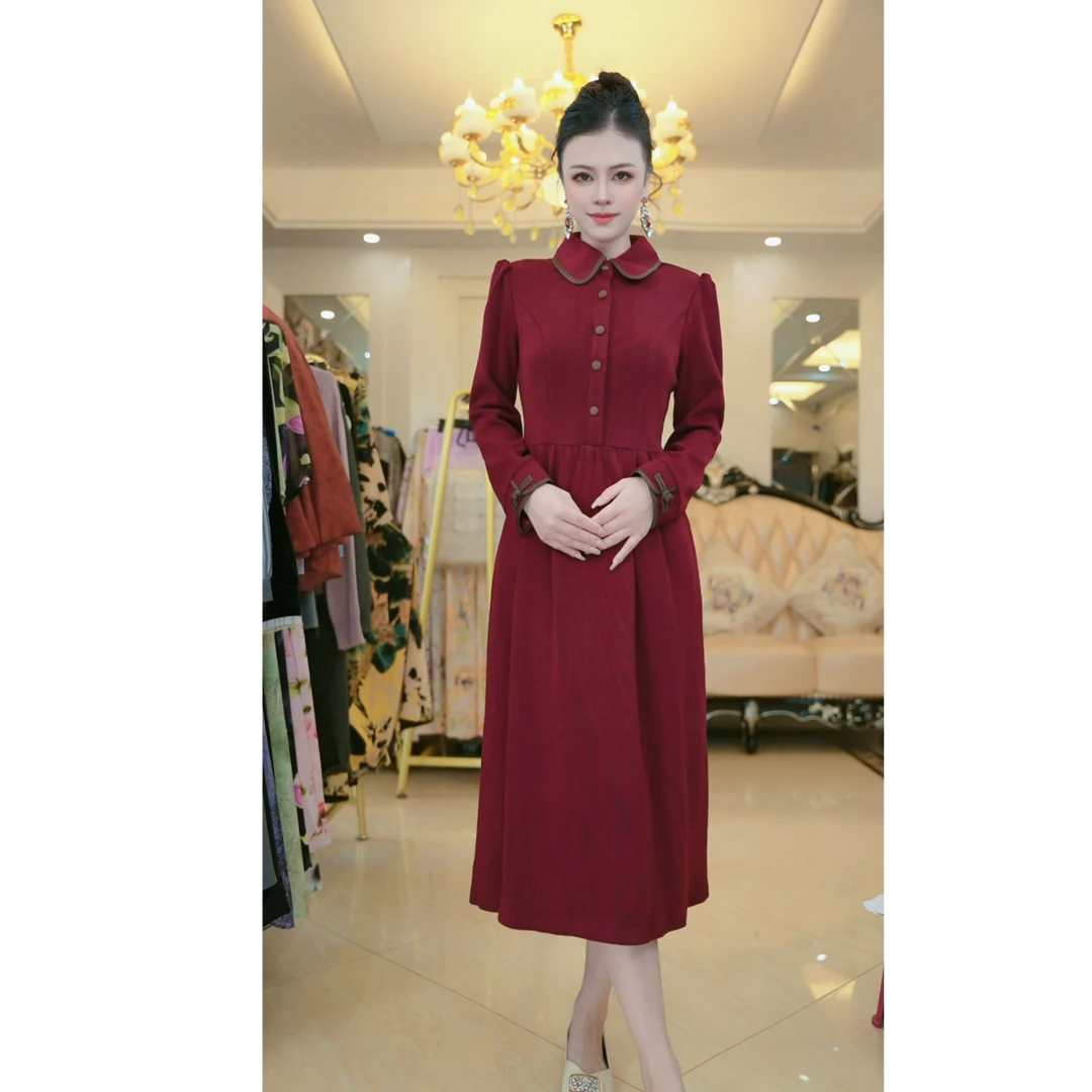 （现货梦想服饰）时尚优雅连衣裙女秋冬新款韩版收腰显瘦中长661