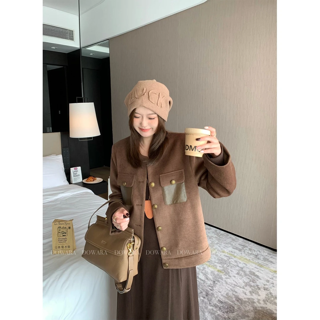 大婉酱微胖定制法式精致小香风外套秋冬短款绵羊毛夹棉上衣 5624D