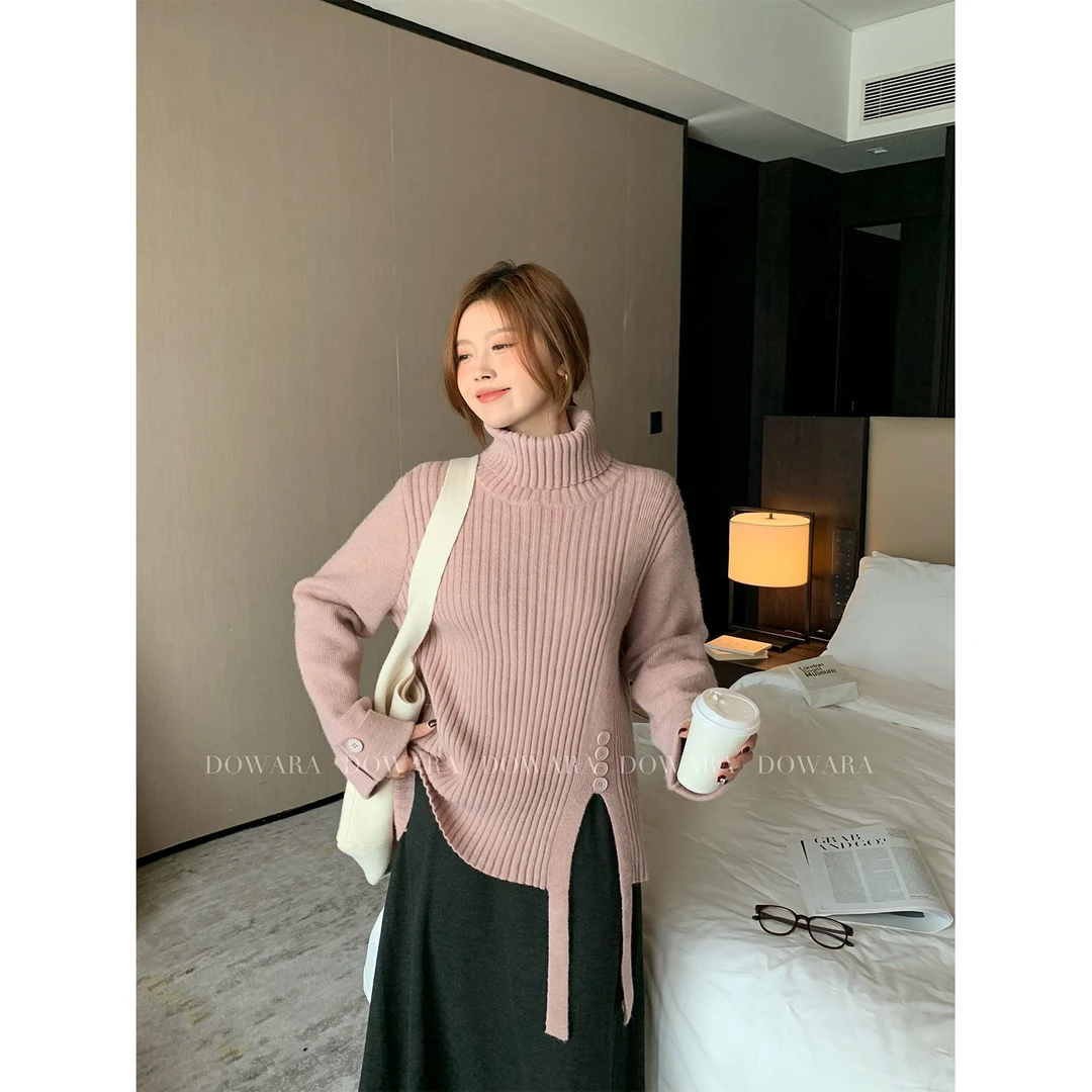 现货大婉酱微胖定制高领毛衣温柔风气质百搭加厚毛织上衣女 7185D