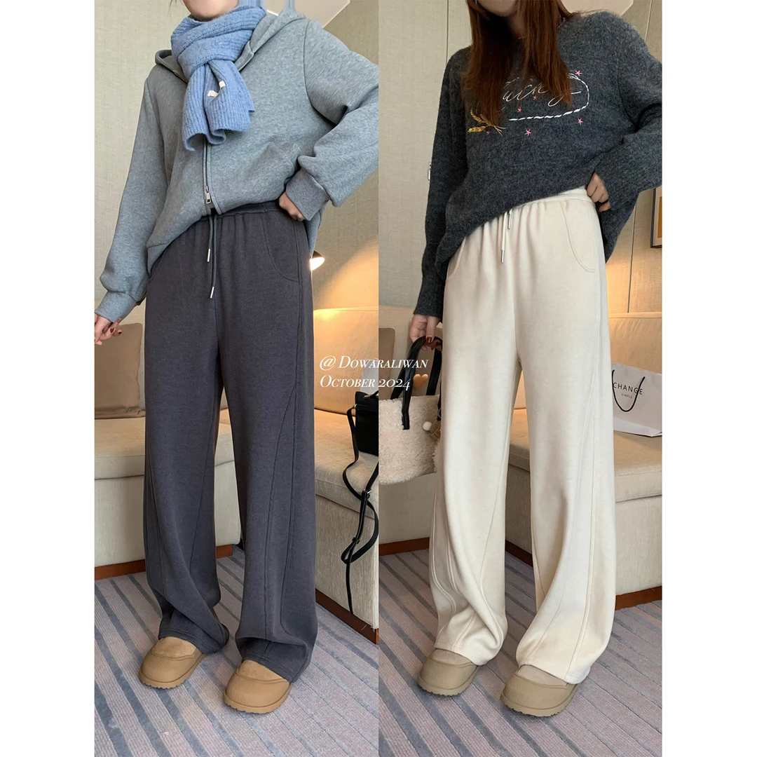 现货大婉酱微胖定制松紧腰抽绳卫裤加绒加厚宽松显瘦休闲裤 6364D