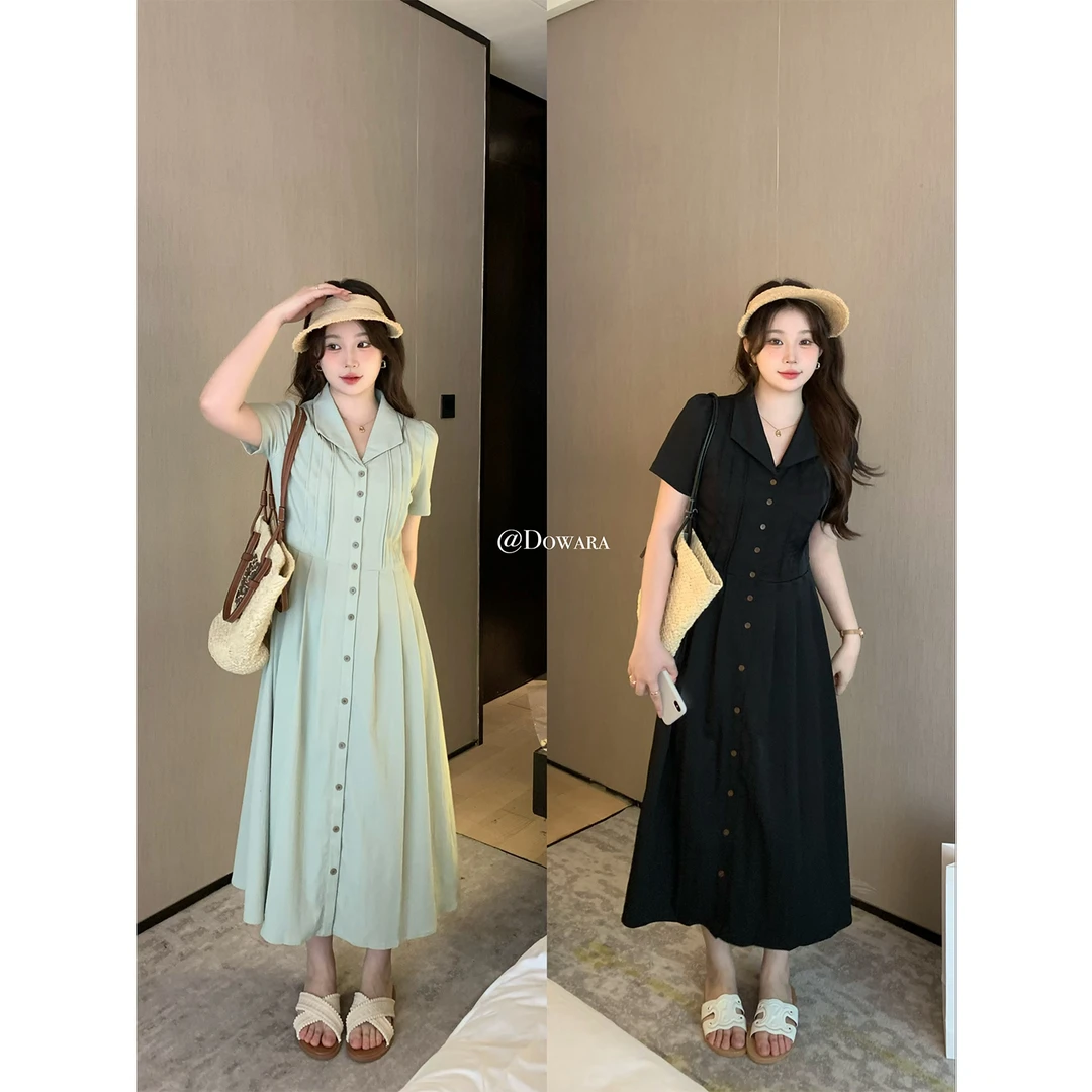 6099D大婉酱微胖定制 法式连衣裙2024夏季高级感翻领显瘦裙子