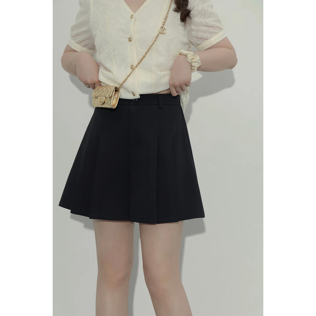 现货大婉酱微胖定制【小雨伞】 夏阔腿休闲裤短款百搭显瘦裙裤7608D