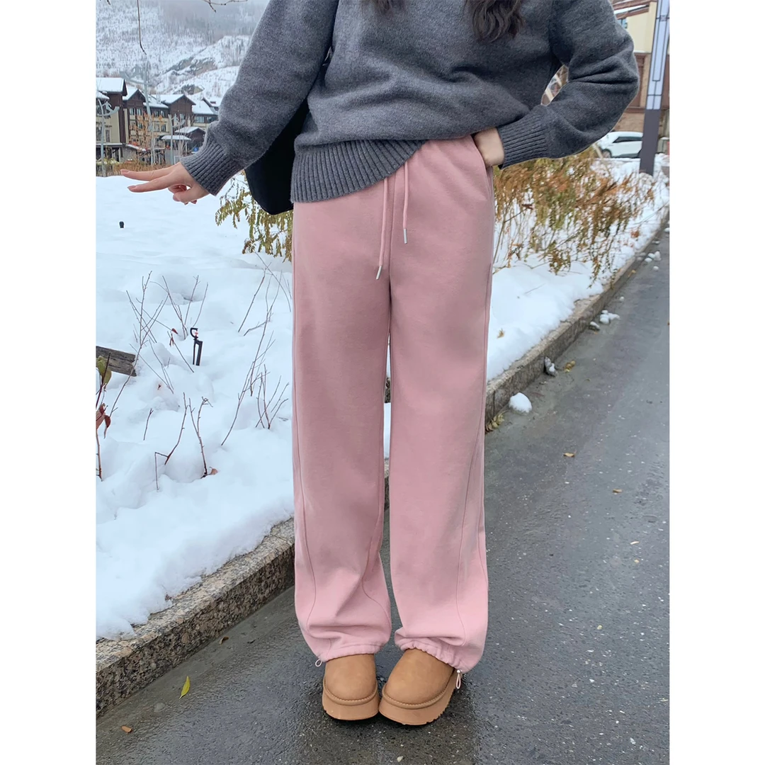 大婉酱微胖定制桑蚕丝绵羊毛混纺加绒加厚显瘦休闲裤女 5878D