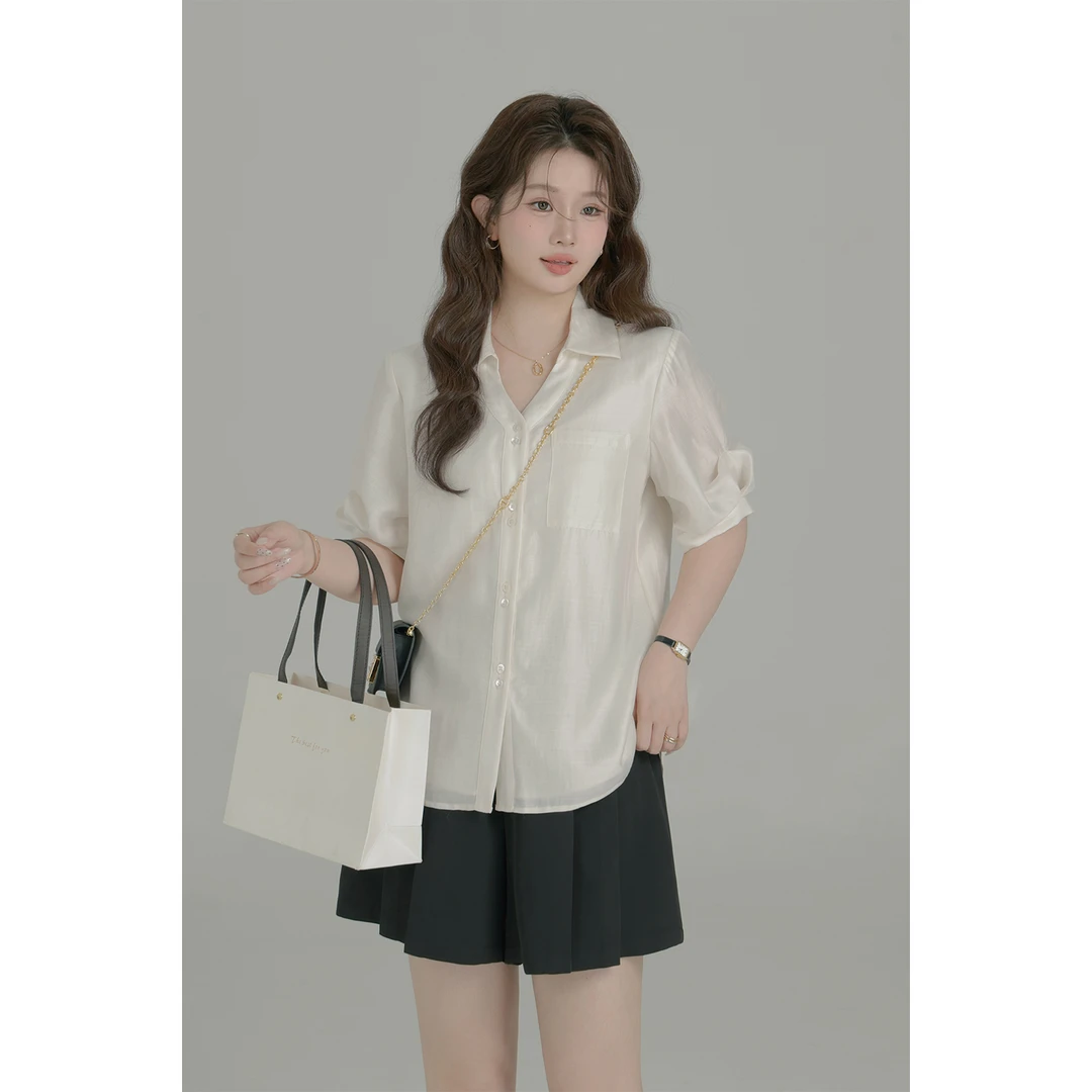 6222D大婉酱微胖定制 莱赛尔混纺衬衫夏季女洋气减龄休闲上衣