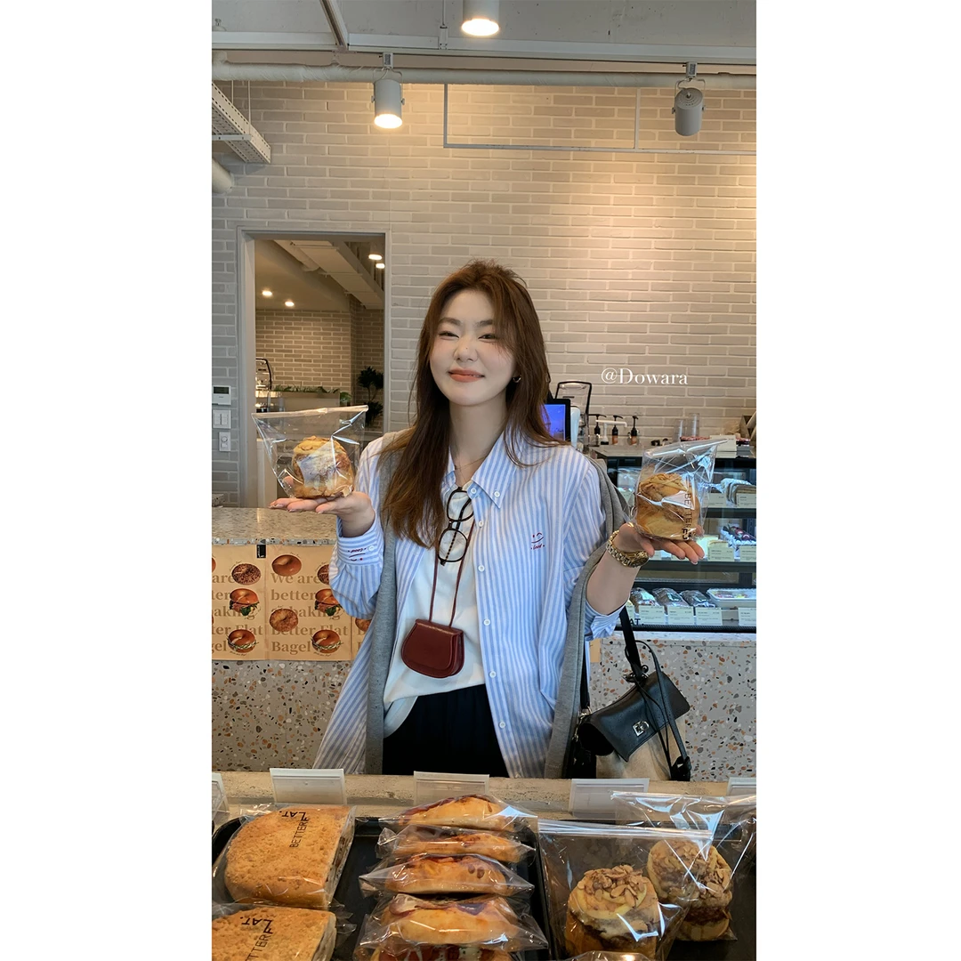 大婉酱微胖定制 条纹笑脸刺绣设计感长袖衬衫女秋季显瘦上衣5258D