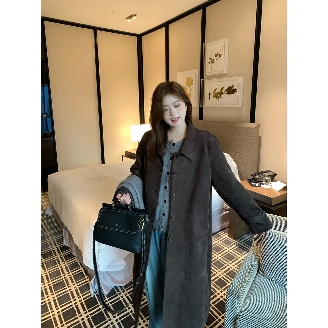 大婉酱微胖定制 韩系复古美拉德中长款皮绒外套冬季时尚大衣5743D