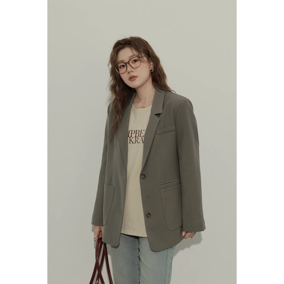 大婉酱微胖定制 设计感时尚休闲气质西服女秋季廓形西装外套5174D