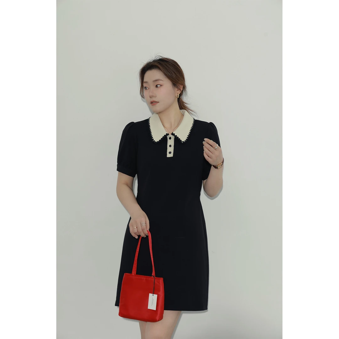 大婉酱微胖定制 韩系气质连衣裙夏季新款胖MM显瘦减龄polo裙6050D